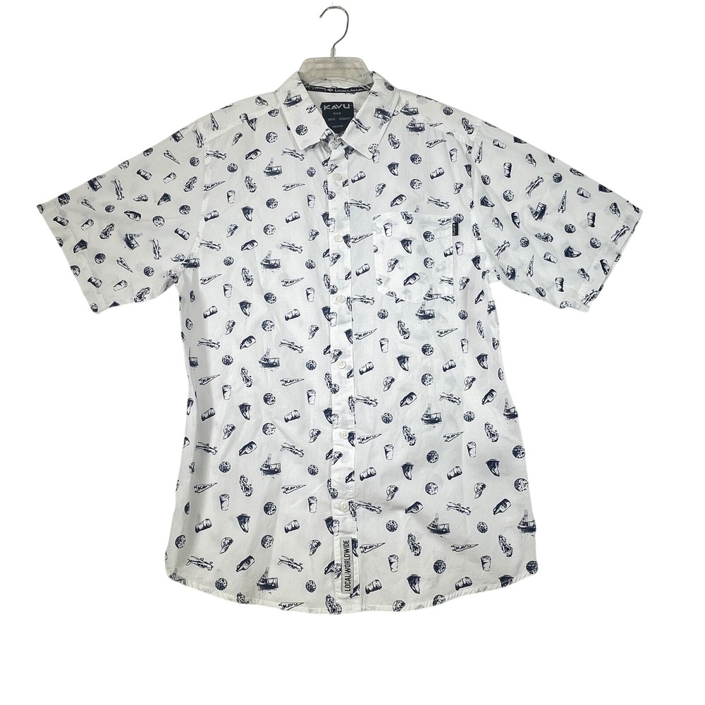 KAVU Klear Above Visibility Unlimited Button‎ Down Shirt Men's White Pattern